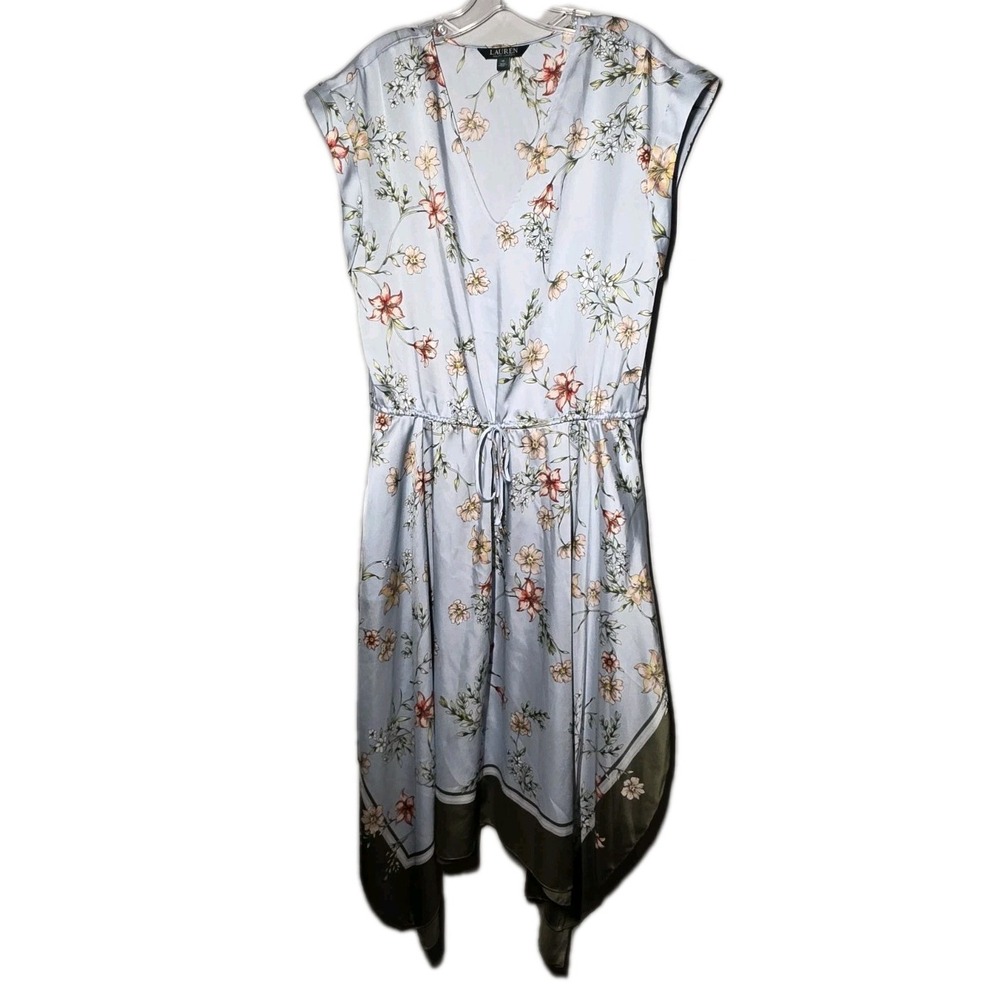 Lauren Ralph Lauren Floral Print‎ Handkerchief  Hem Silk Dress Size 10